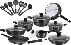 Royal Swiss® - 33-delige Pannenset Inductie - Pannensets - Afneembare Handgreep - Glazen Deksel - Geschikt Voor Oven - PFAS-vrij