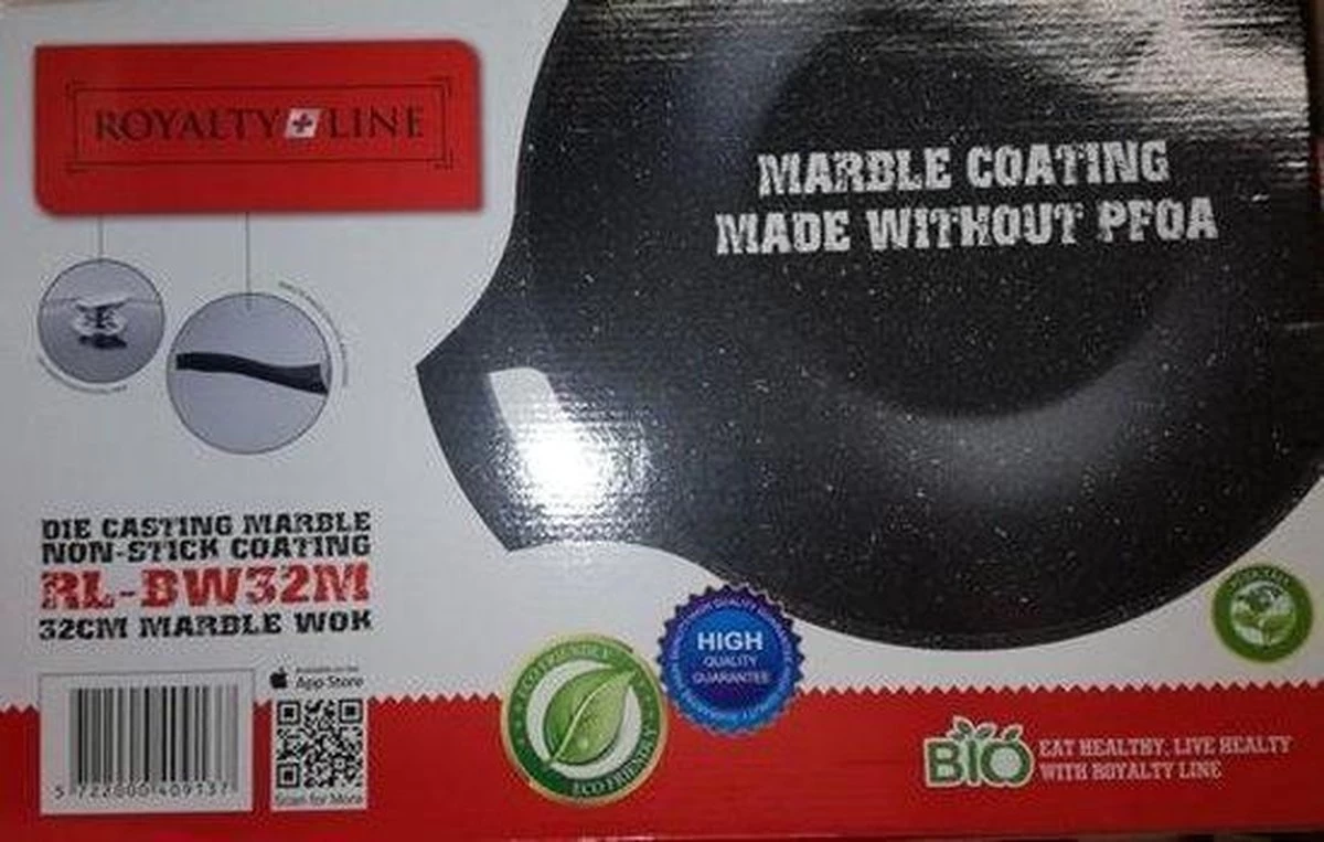 Royalty Line Marble Coating Wok - Met Glazen Deksel - Zwart - 30 Cm 4 Royalty Line Marble Coating Wok - Met Glazen Deksel - Zwart - 30 Cm - Afbeelding 4