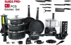 Swiss Pro+ - SWP41D22 - Pannenset 41 Delig - Foodprocessor - Messenblok 8 Delig - Kookgerei Set Met Houder 7 Delig - Starters Pakket - 2022 Serie - Limited Edition -uitzet -Korting Op Keukengerei 1200x765 2