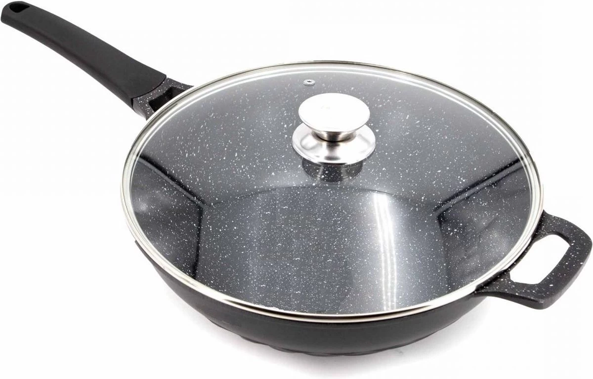 Cheffinger Wokpan Met Deksel - 32cm - Zwart - Pan - Keukenaccessoires 4 Cheffinger Wokpan Met Deksel - 32cm - Zwart - Pan - Keukenaccessoires - Afbeelding 4
