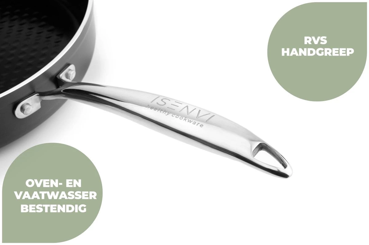 ISENVI Victoria Forged Keramische Wokpan 32CM - RVS Greep 3 ISENVI Victoria Forged Keramische Wokpan 32CM - RVS Greep - Afbeelding 3