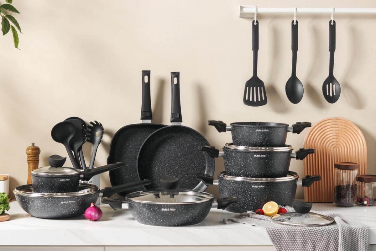 Royal Swiss® - 33-delige Pannenset Inductie - Pannensets - Afneembare Handgreep - Glazen Deksel - Geschikt Voor Oven - PFAS-vrij 3 Royal Swiss® - 33-delige Pannenset Inductie - Pannensets - Afneembare Handgreep - Glazen Deksel - Geschikt Voor Oven - PFAS-vrij - Afbeelding 3