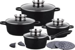 Klausberg 7360 - Pannenset 12 Delig - Zwart - Marmer Coating