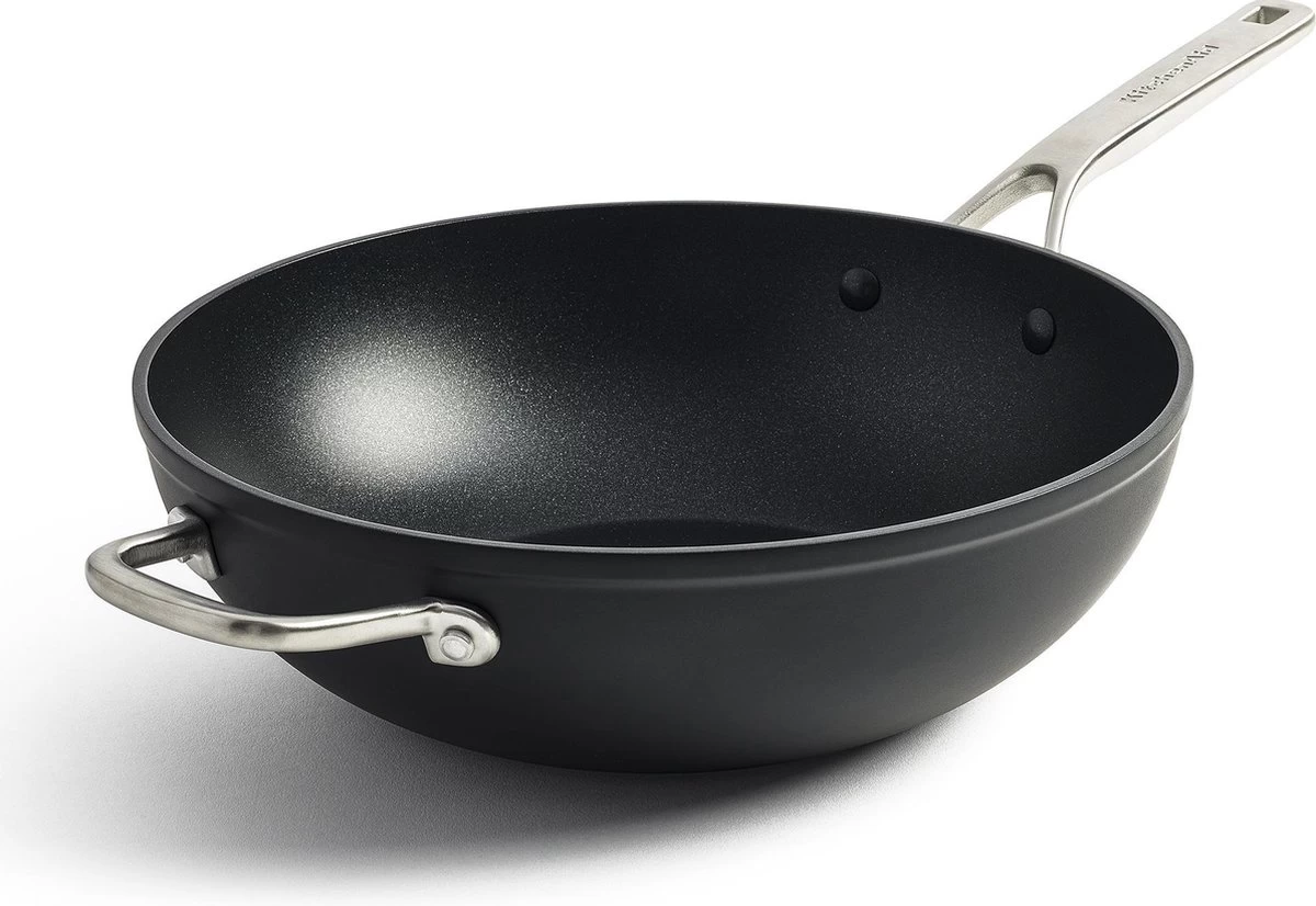 KitchenAid Hard Geanodiseerd Aluminium Wok ø30cm - Zwart - Inductie - Anti-aanbak 1 KitchenAid Hard Geanodiseerd Aluminium Wok ø30cm - Zwart - Inductie - Anti-aanbak