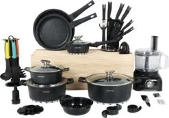 Swiss Pro+ - SWP41D22 - Pannenset 41 Delig - Foodprocessor - Messenblok 8 Delig - Kookgerei Set Met Houder 7 Delig - Starters Pakket - 2022 Serie - Limited Edition -uitzet -Korting Op Keukengerei 1200x839 1