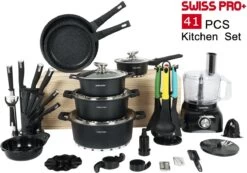 Swiss Pro+ - SWP41D22 - Pannenset 41 Delig - Foodprocessor - Messenblok 8 Delig - Kookgerei Set Met Houder 7 Delig - Starters Pakket - 2022 Serie - Limited Edition -uitzet -Korting Op Keukengerei 1200x839 2