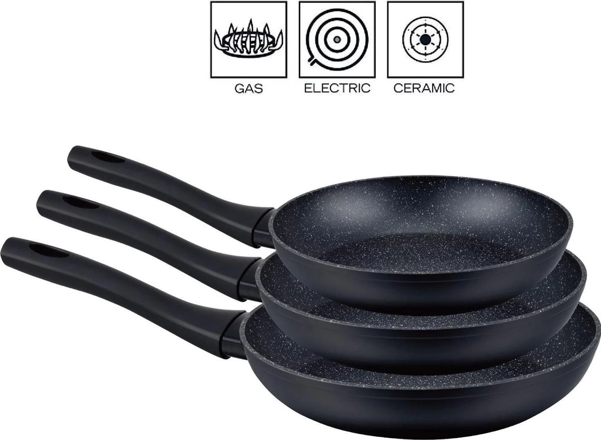 Royal Swiss 3-delige Set Van Koekenpannen Met Anti-aanbaklaag - Zwart 1 Royal Swiss 3-delige Set Van Koekenpannen Met Anti-aanbaklaag - Zwart