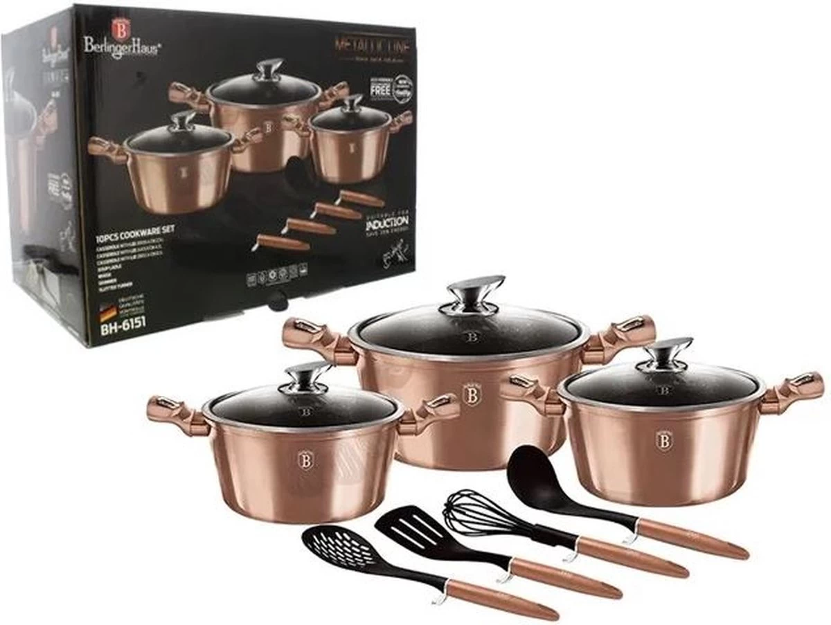 Berlinger Haus - BH-6151 - 10-delige Pannenset (roségoud) 1 Berlinger Haus - BH-6151 - 10-delige Pannenset (roségoud)
