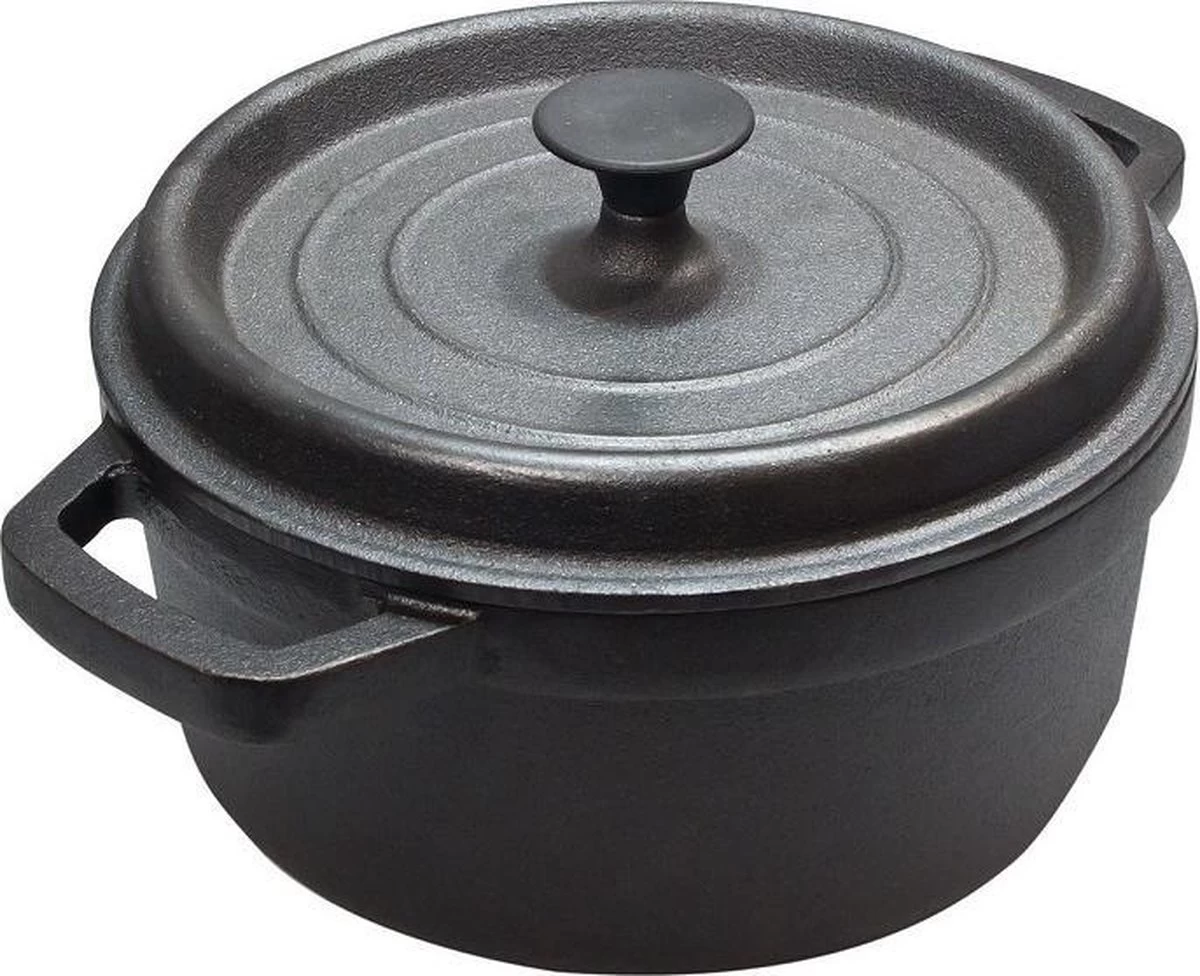 Cast Iron - Braadpan - Gietijzer - Met Deksel - Ø20x9cm - Zwart 2 Cast Iron - Braadpan - Gietijzer - Met Deksel - Ø20x9cm - Zwart - Afbeelding 2