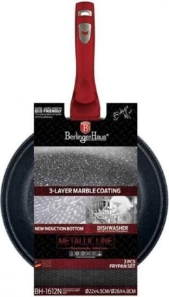 Berlinger Haus 1612 - Set Van 2 Granietpannen - Koekenpan - Rood Metallic - Burgundy Line - 22 En 26 Cm -Korting Op Keukengerei 686x1200